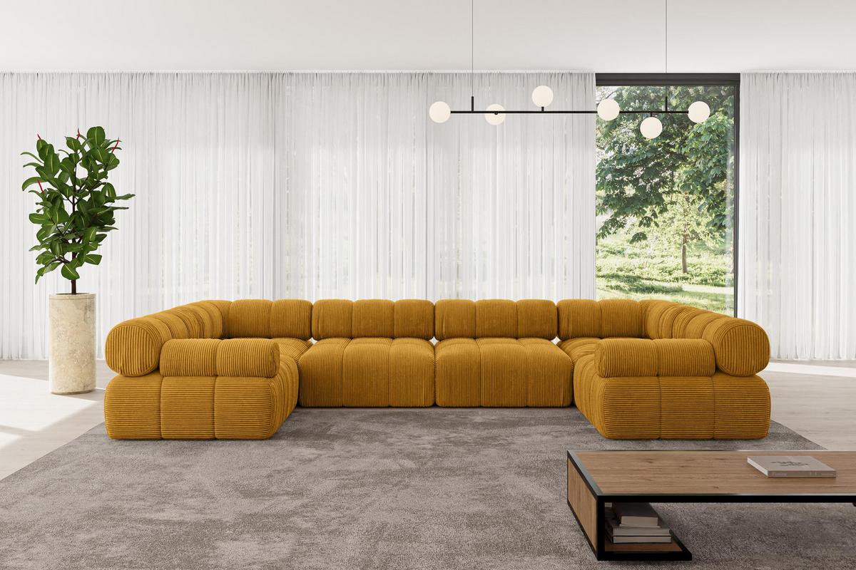 WOHNLANDSCHAFT modulares Sofa Birno-U2 - 380x190x70 cm Senfgelb Cord - Currygelb, Holzwerkstoff/Textil (380/70/190cm) - ALTDECOR