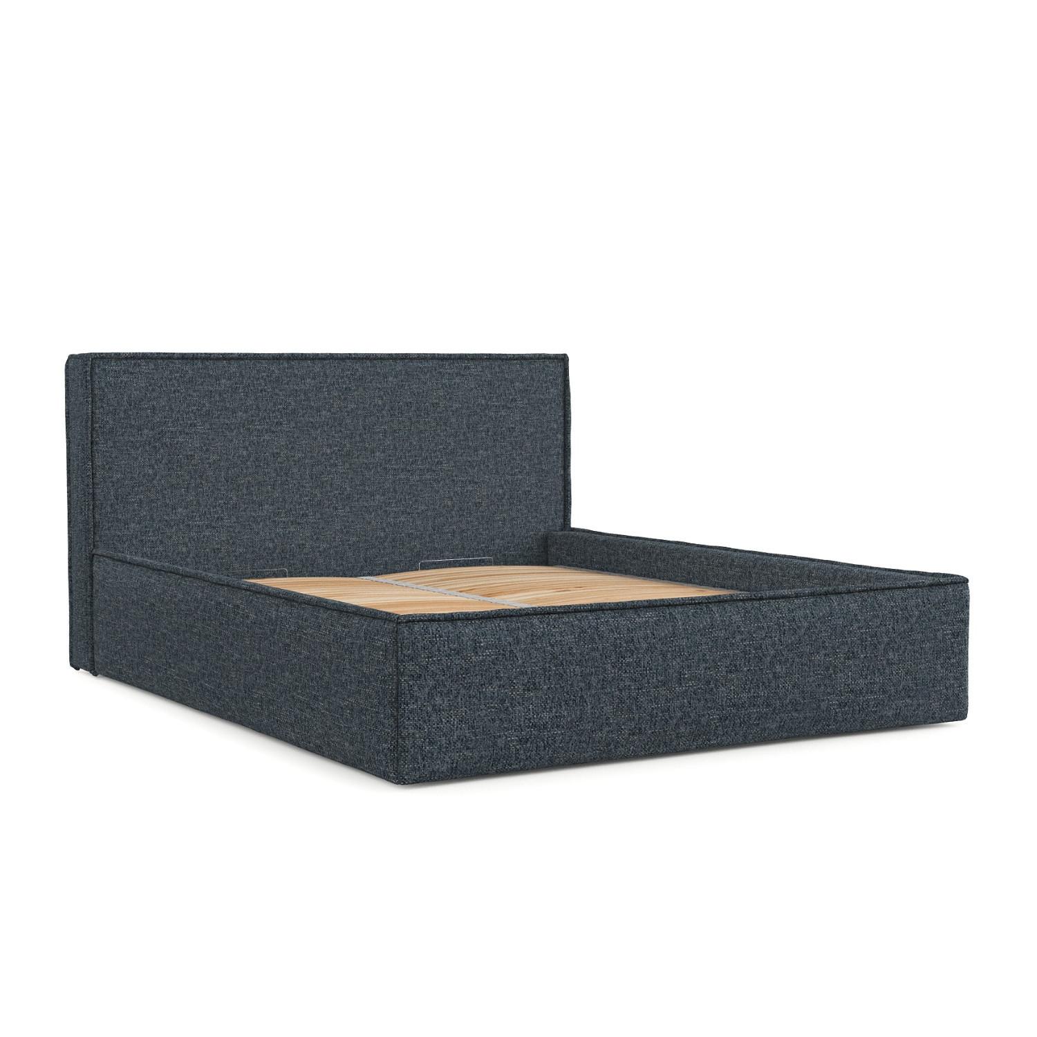 POLSTERBETT Sato mit Stauraum 140/200 cm Marineblau im Modesto Stoff - Schwarz/Naturfarben, Holz/Holzwerkstoff (140/200cm) - AltaBeds