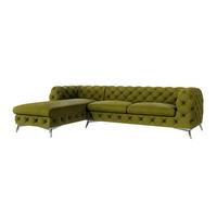 ECKSOFA Chesterfield Laura Olive Samt - Silberfarben/Olivgrün, Holz/Textil (305/200cm) - S-Style Möbel
