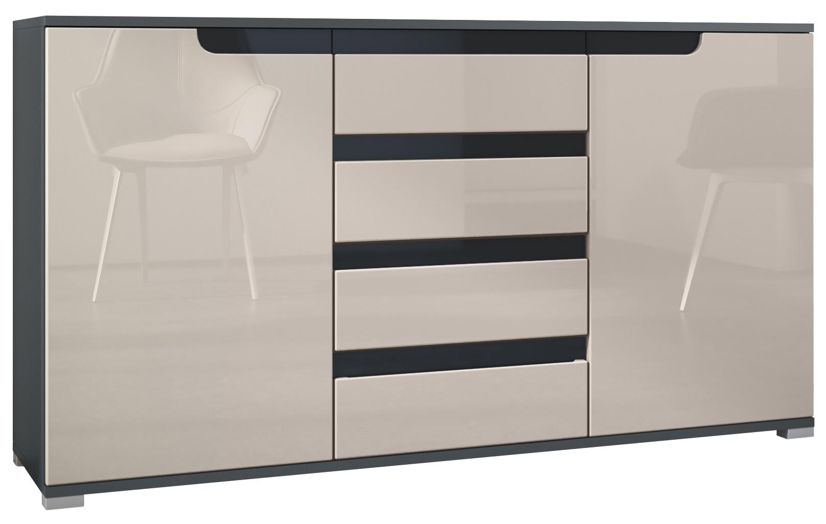 SIDEBOARD Sylt Sandgrau Hochglanz / Schwarz Hochglanz - Sandfarben/Schwarz, Holzwerkstoff (138.5/75.5/35cm) - Vladon