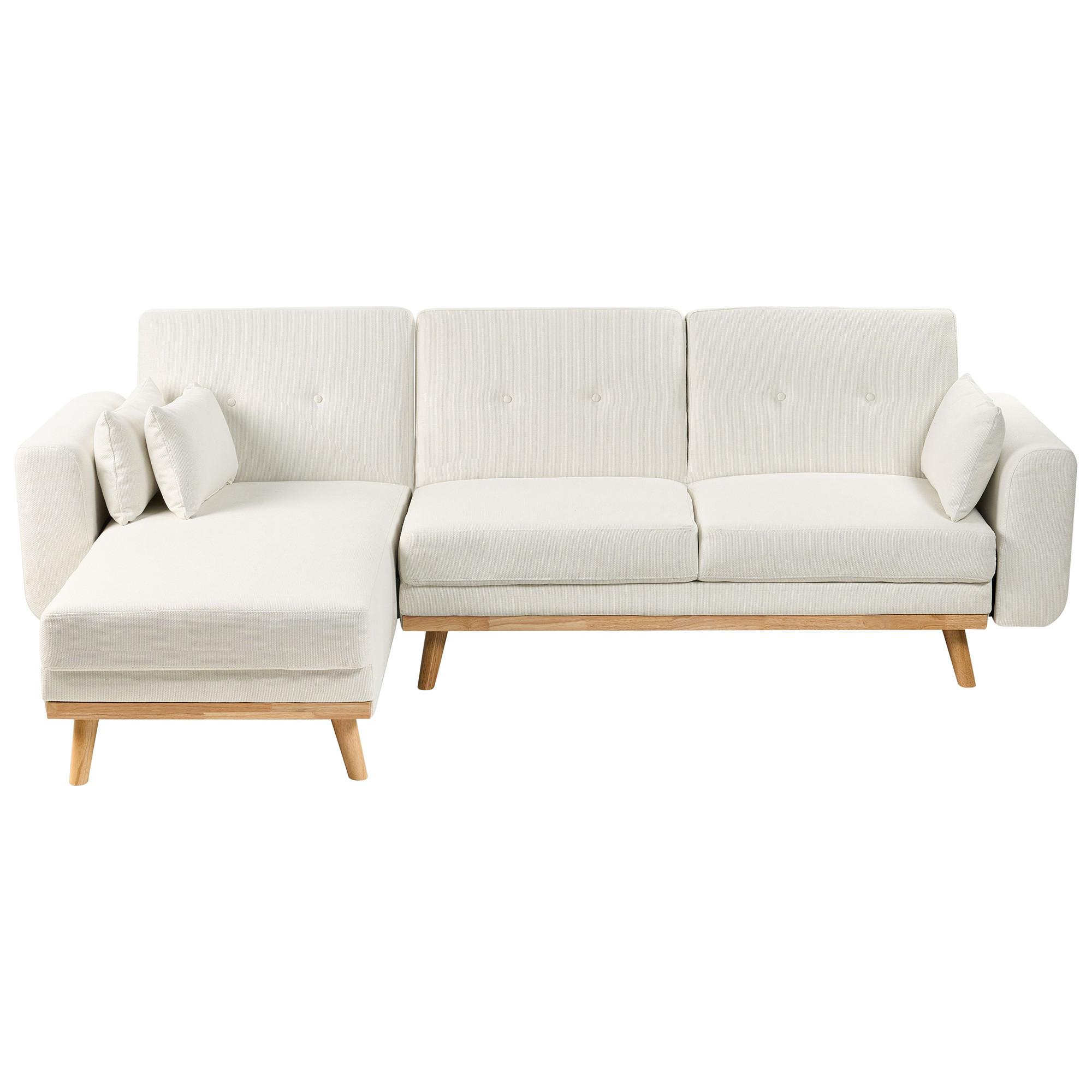 ECKSCHLAFSOFA 3-Sitzer Stoff Weiß rechtsseitig Kaarina - Hellbraun, Textil (260/152cm) - Beliani