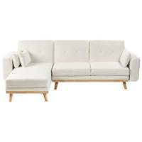 ECKSCHLAFSOFA 3-Sitzer Stoff Weiß rechtsseitig Kaarina - Hellbraun, Textil (260/152cm) - Beliani