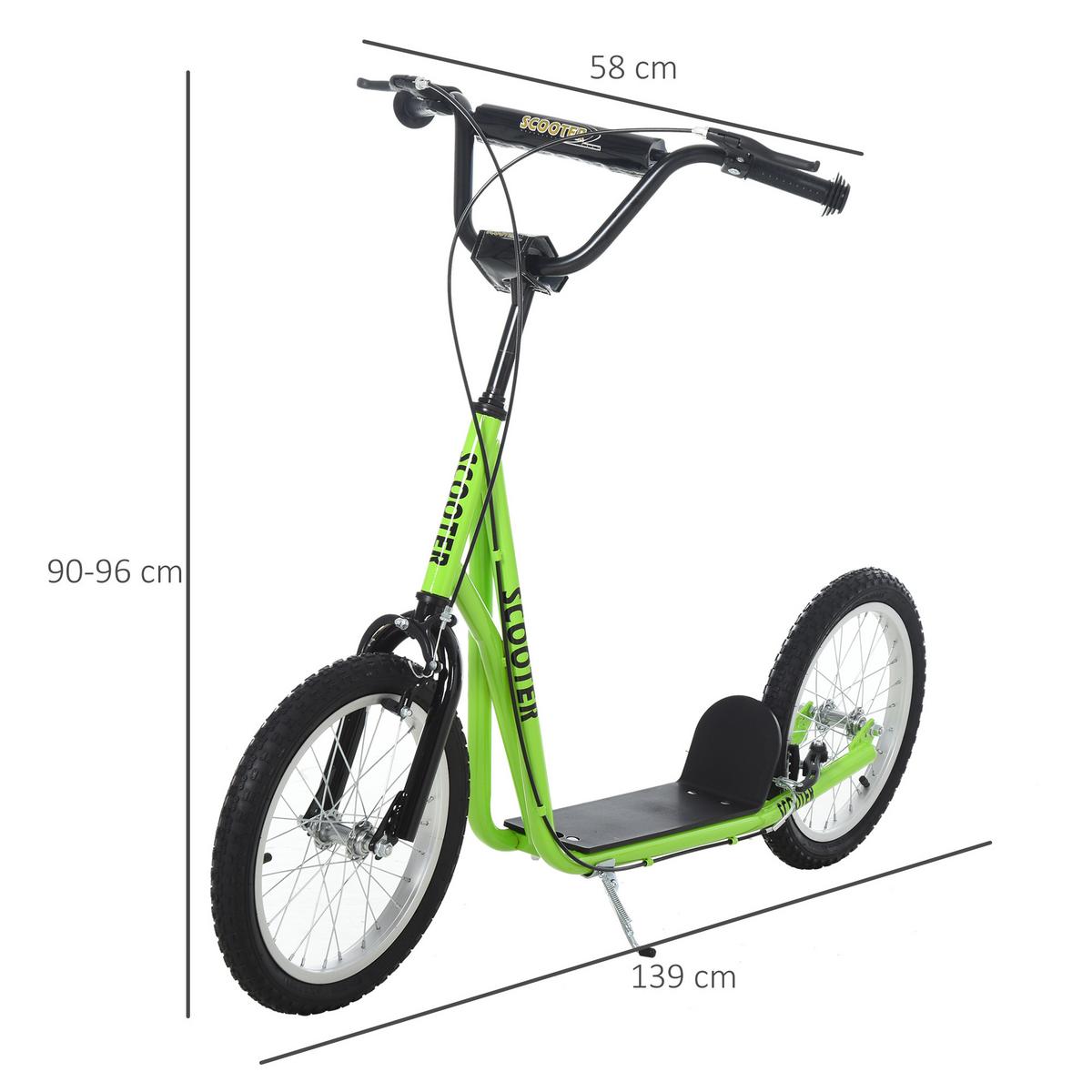 TRETROLLER Scooter Cityroller Kinder Luftreifen Roller verstellbar Alu Grün - Grün, Metall (139/58/96cm) - HOMCOM