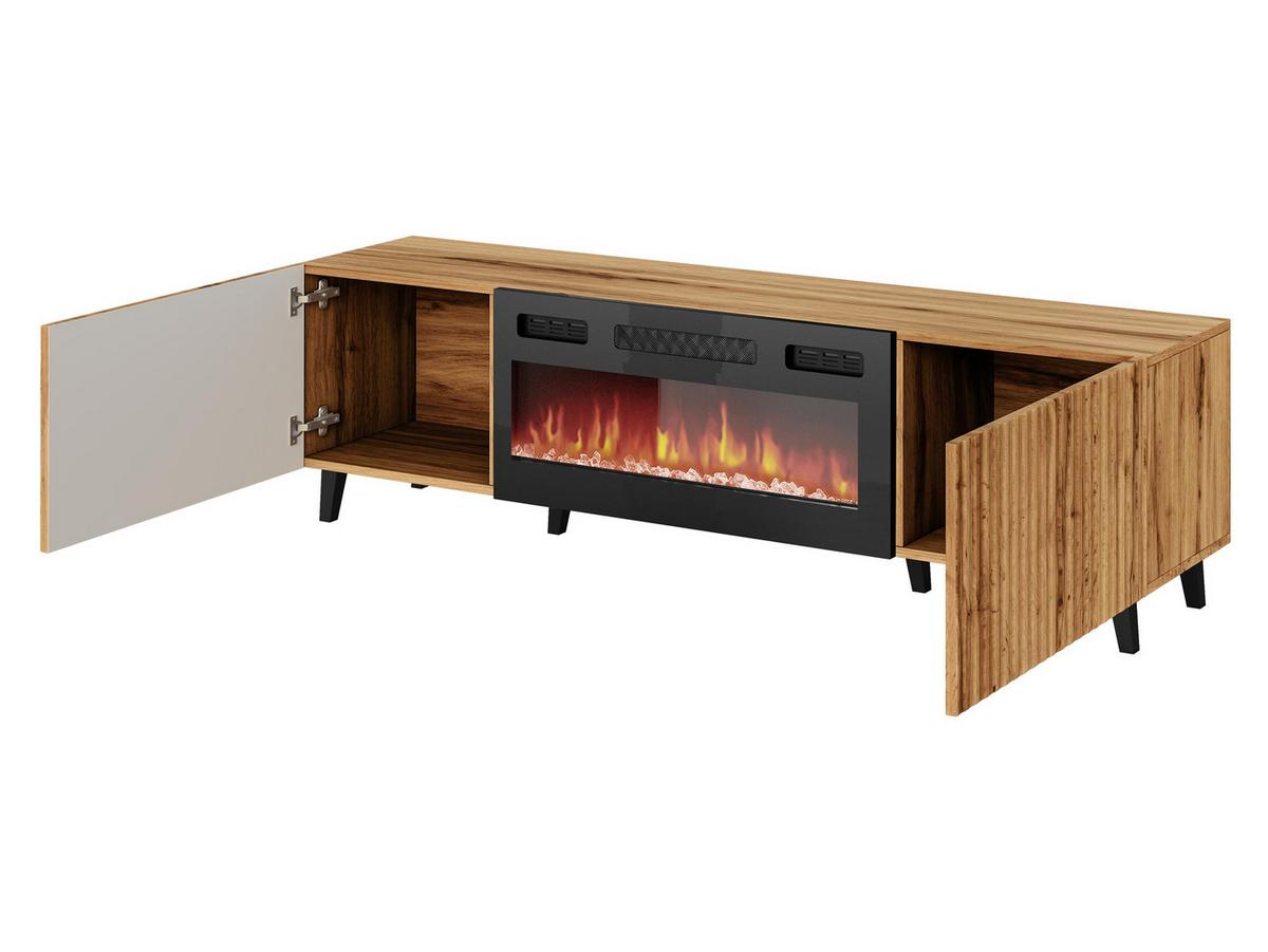 TV-ELEMENT Vamos 180 mit Kamin - Schwarz/Braun, Holzwerkstoff/Kunststoff (181/50/42cm) - MIRJAN24