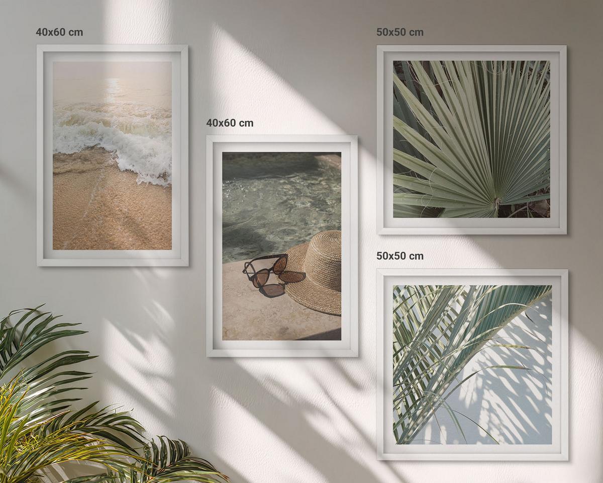 BILDER SET 4er Set - 50x50 cm & 40x60 cm Weißer Rahmen - Strandhut und Sonnenbrille - Weiß, Kunststoff (50/50cm) - TULUP