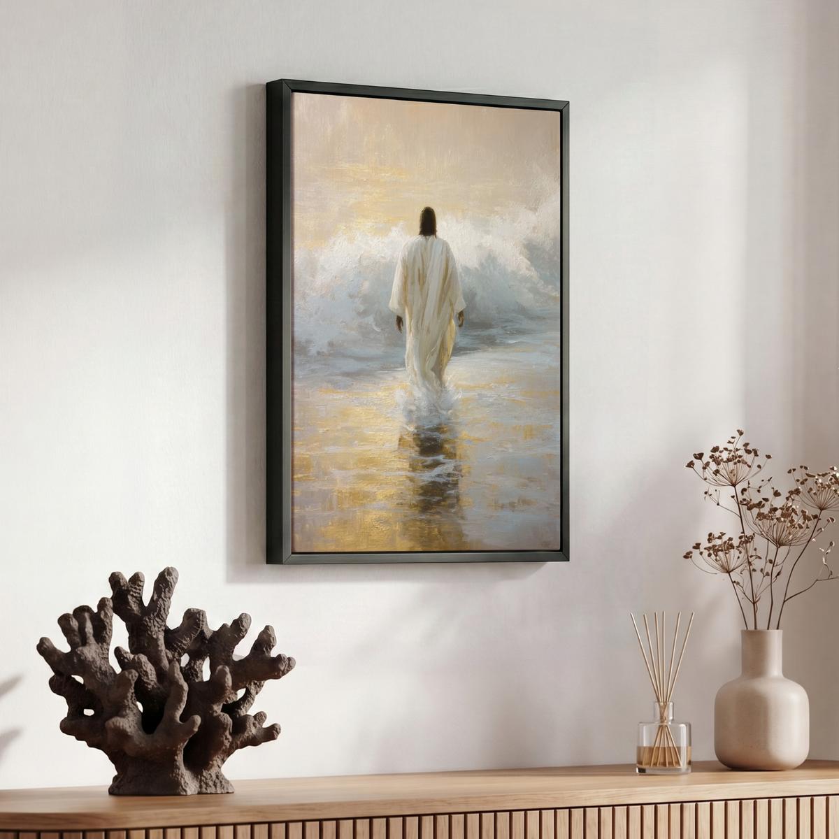 LEINWAND Bilder mit Rahmen - Gemälde - Welle - Jesus - Abstrakt - 30x40 - Goldfarben, Textil (30/40cm) - MuchoWow