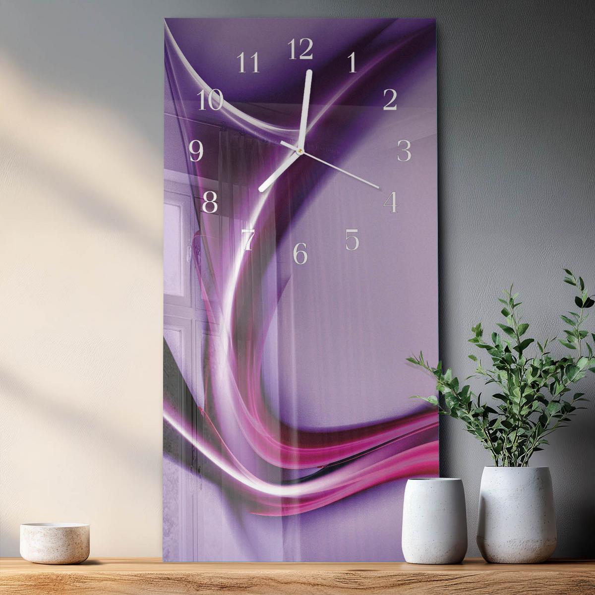 WANDUHR aus Glas 30x60 cm - Abstraktion - Lila, Glas (30/60/0.4cm) - TULUP