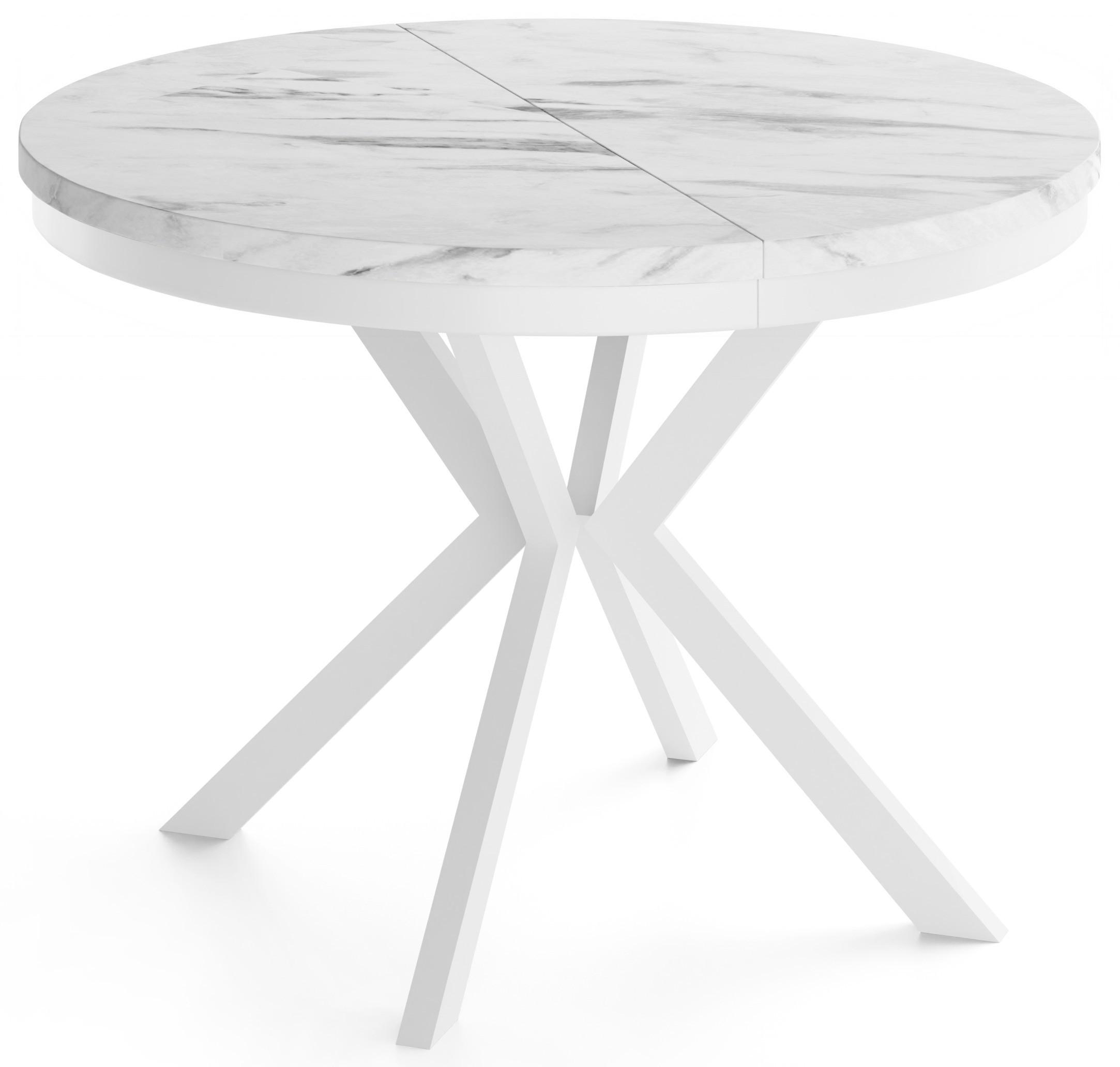 ESSTISCH Cloud runder ausziehbarer, Marmor Weiß 90-170/90/76 cm - Ecru/Weiß, Holzwerkstoff/Metall (90/170/76cm) - WFL GROUP