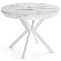 ESSTISCH Cloud runder ausziehbarer, Marmor Weiß 100-180/100/76 cm - Ecru/Weiß, Holzwerkstoff/Metall (100/180/76cm) - WFL GROUP