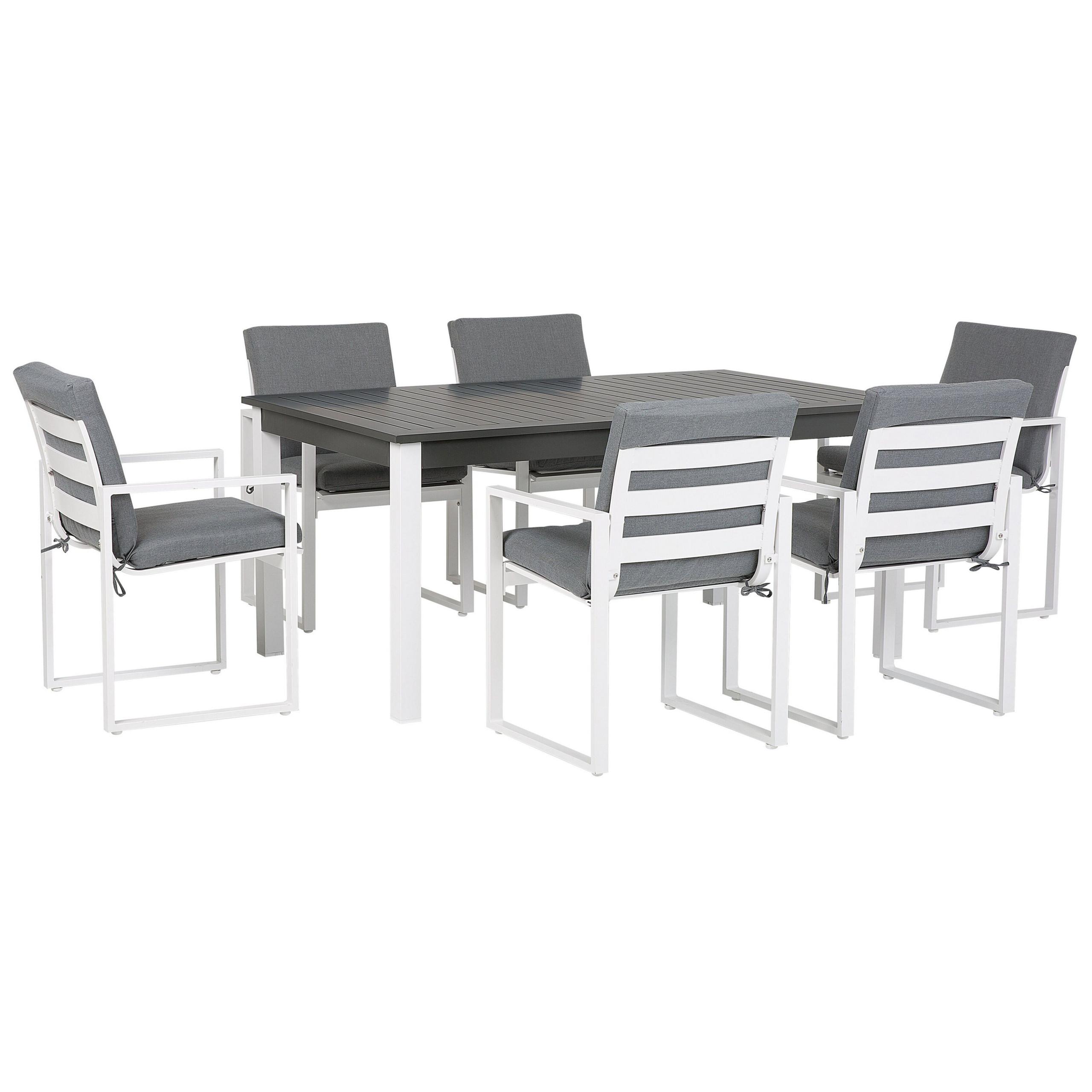 GARTENMÖBEL SET 6-Sitzer Aluminium dunkelgrau Pancole - Weiß/Grau, Metall - Beliani