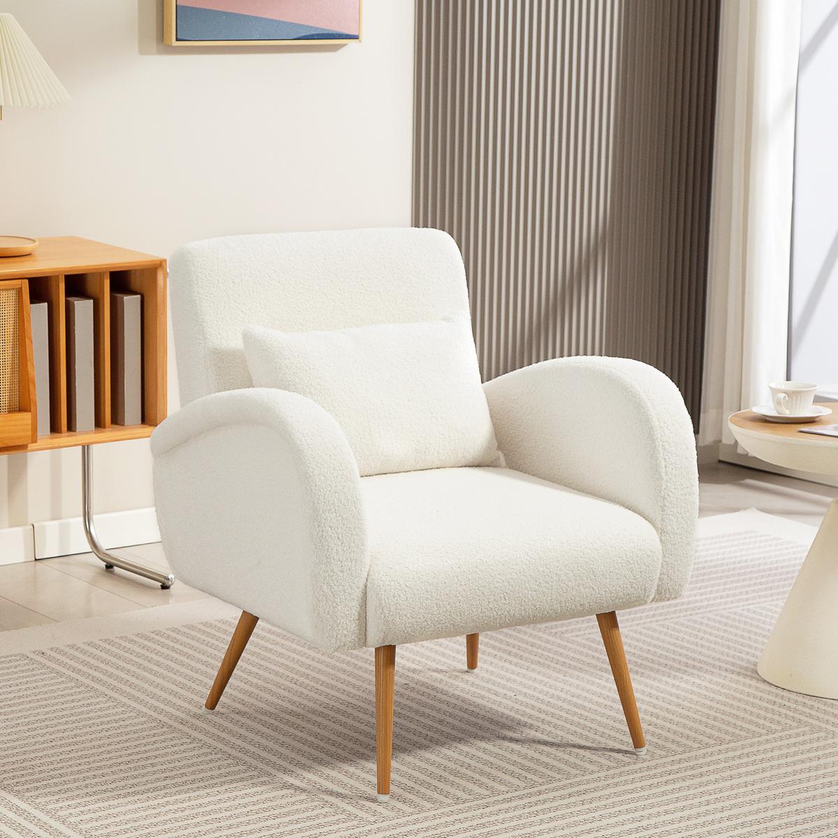 SESSEL gepolsterter Loungesessel mit Armlehnen, Lendenkissen, Metallbeine Creme - Creme, Textil (77/83/77cm) - HOMCOM