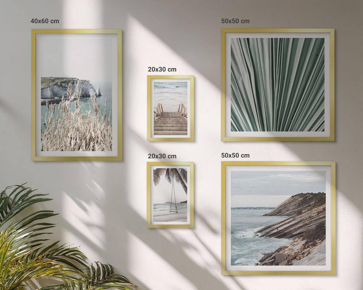 BILDER SET 5er Set - 50x50 cm & 20x30 cm & 40x60 cm Goldrahmen - Strandtreppe Schaukel Meer - Goldfarben, Kunststoff (40/60cm) - TULUP