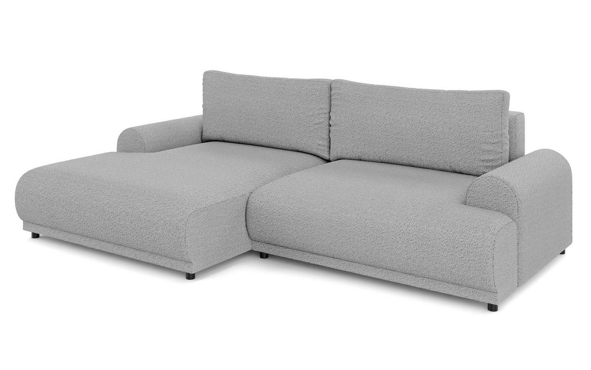 ECKSOFA mit Schlaffunktion, Bettkasten, extrabreite Ottomane links, abgerundete Armlehnen, B240/T145/H81 cm, Bezug Bouclé-Charakter Grau / 21030 - Schwarz/Grau, Kunststoff/Textil (240/145cm) - luma-home