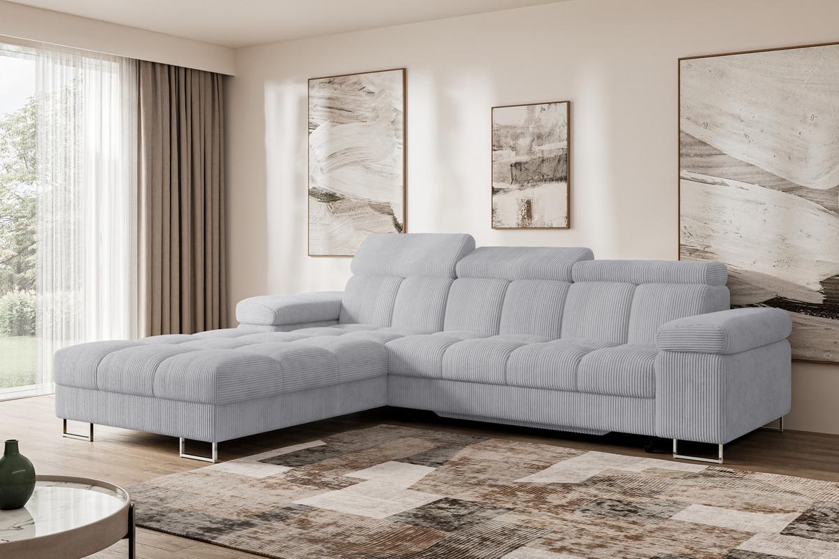 ECKSOFA mit Schlaffunktion Ottomane Links 271x203x79 Grau Cord - Anthrazit, Holzwerkstoff/Textil (271/203cm) - ALTDECOR