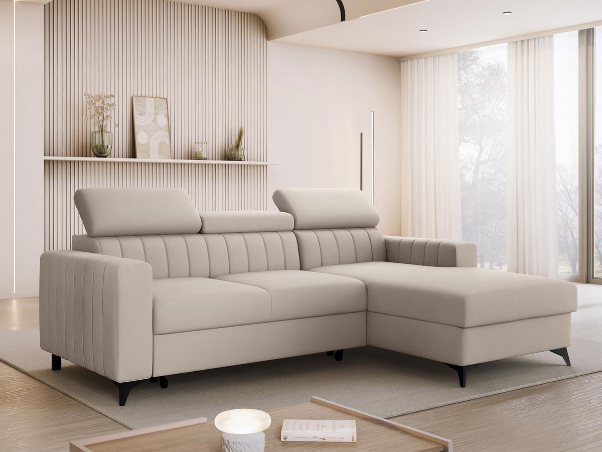 ECKSOFA Milano, Seite: Rechts 2R+LC - Beige/Schwarz, Holz/Textil (172/236cm) - MIRJAN24