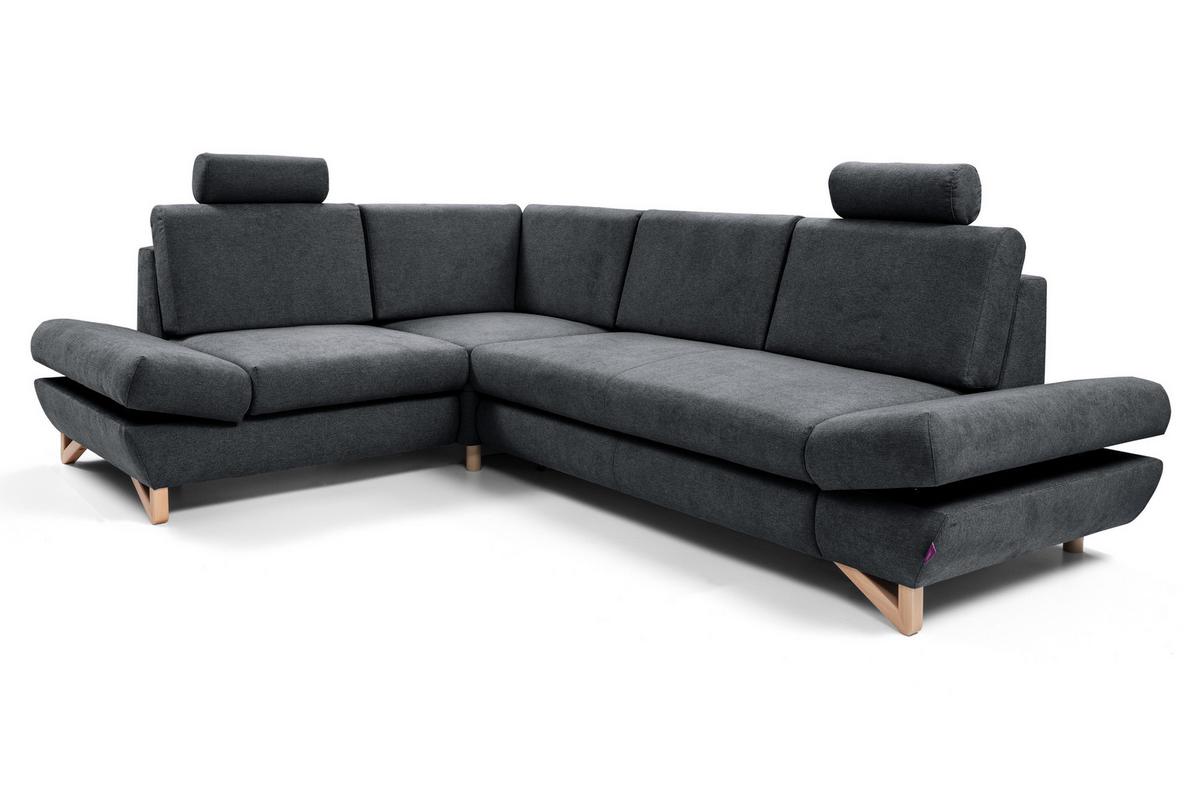 ECKSOFA CASA II L-S Anthrazit Plüsch-Stoff mit Schlaffunktion - Anthrazit, Holz (272/199cm) - MASSENO