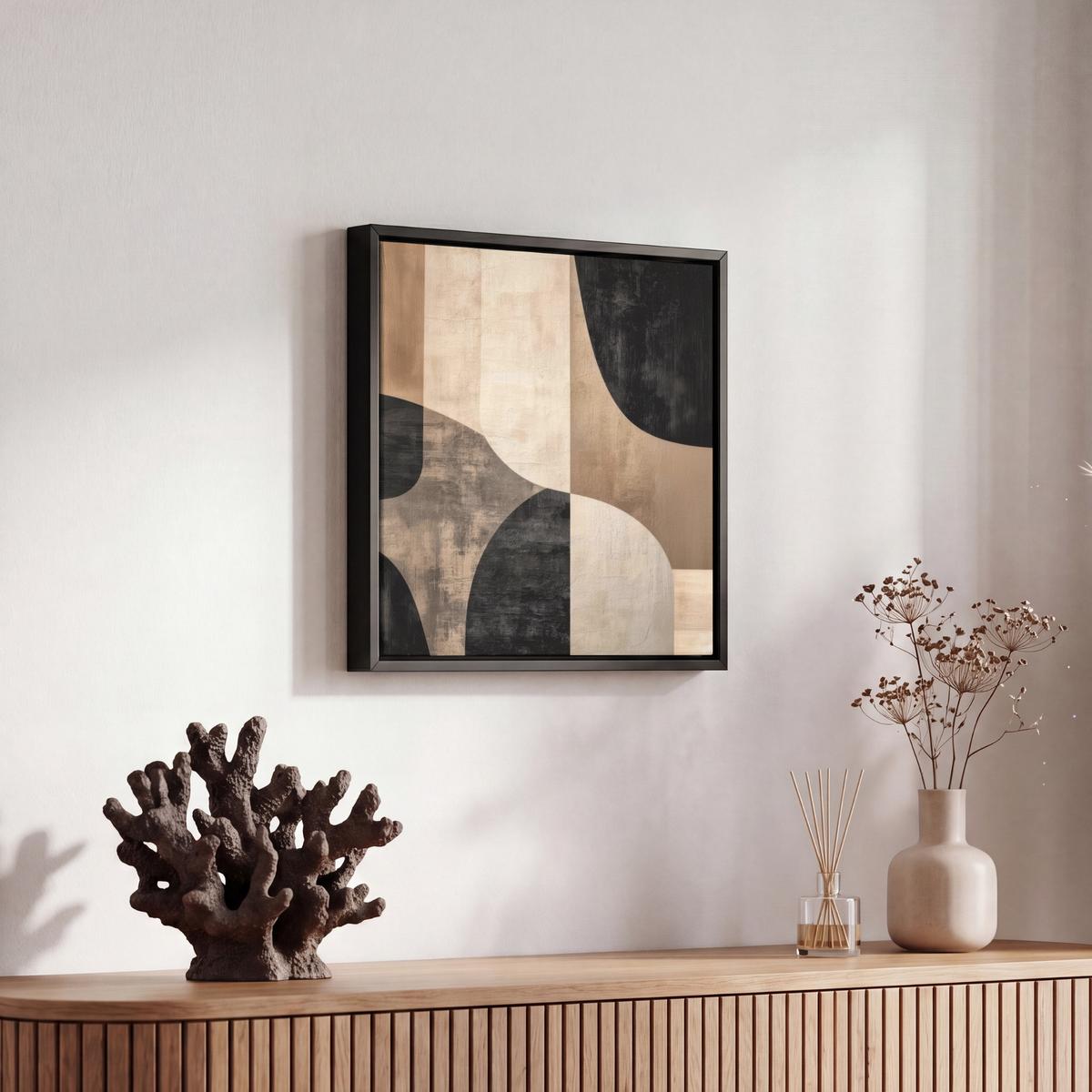 LEINWAND Bilder mit Rahmen - Abstrakt - Flugzeuge - Schwarz - Rund - 20x20 - Beige, Textil (20/20cm) - MuchoWow