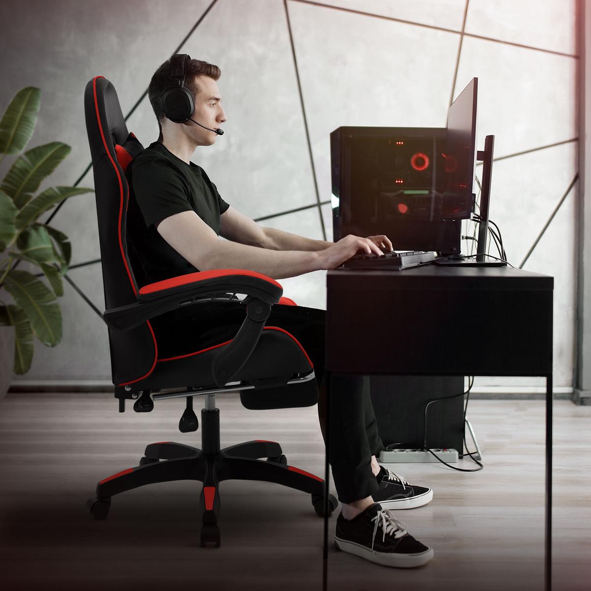 GAMINGSTUHL Schwarz-Rot aus Kunstleder - Rot/Schwarz, Kunststoff/Metall (62/119/62cm) - ML-DESIGN