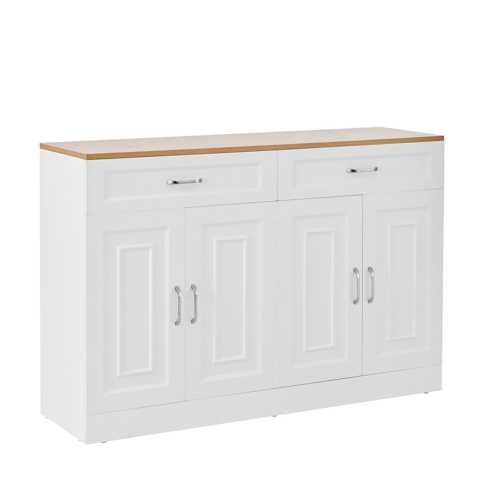 SIDEBOARD mit Regalen und Rebounder 4 Türen, 2 Schubladen, verstellbare Einlegeböden Natürliche Holzmaserung und Weiß - Weiß, Holzwerkstoff (120/81/35cm) - Urban Meuble