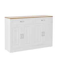 SIDEBOARD mit Regalen und Rebounder 4 Türen, 2 Schubladen, verstellbare Einlegeböden Natürliche Holzmaserung und Weiß - Weiß, Holzwerkstoff (120/81/35cm) - Urban Meuble