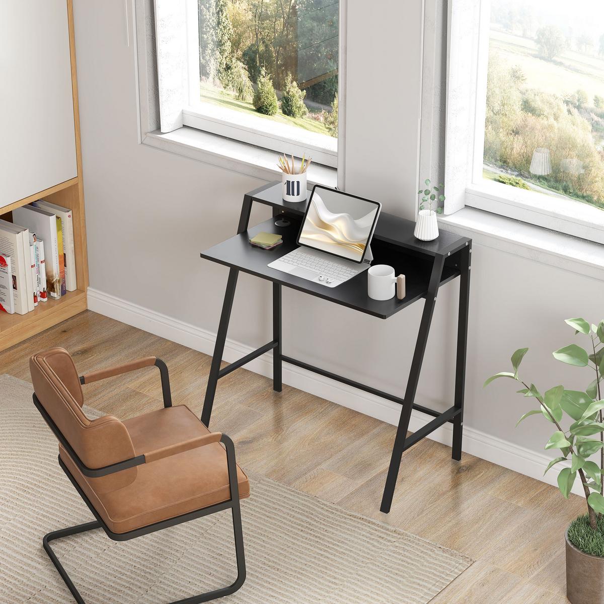 SCHREIBTISCH, MDF, Eisen, Schwarz - Schwarz, Kunststoff (84/45/85cm) - HOMCOM