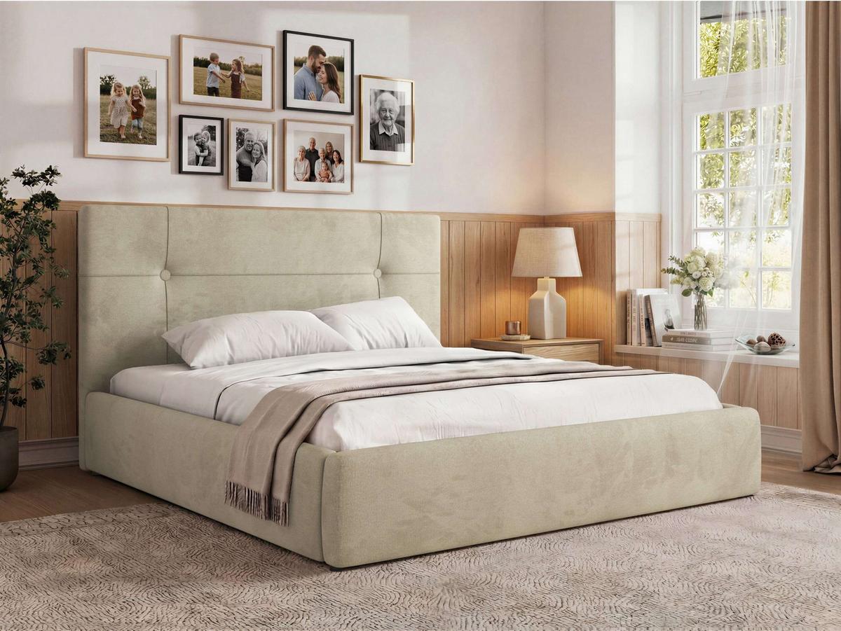POLSTERBETT CALERIO CLASSIC 160/200 - Beige Velvet - Matratze Pocket - Beige/Schwarz, Kunststoff/Textil (160/200cm) - MKS