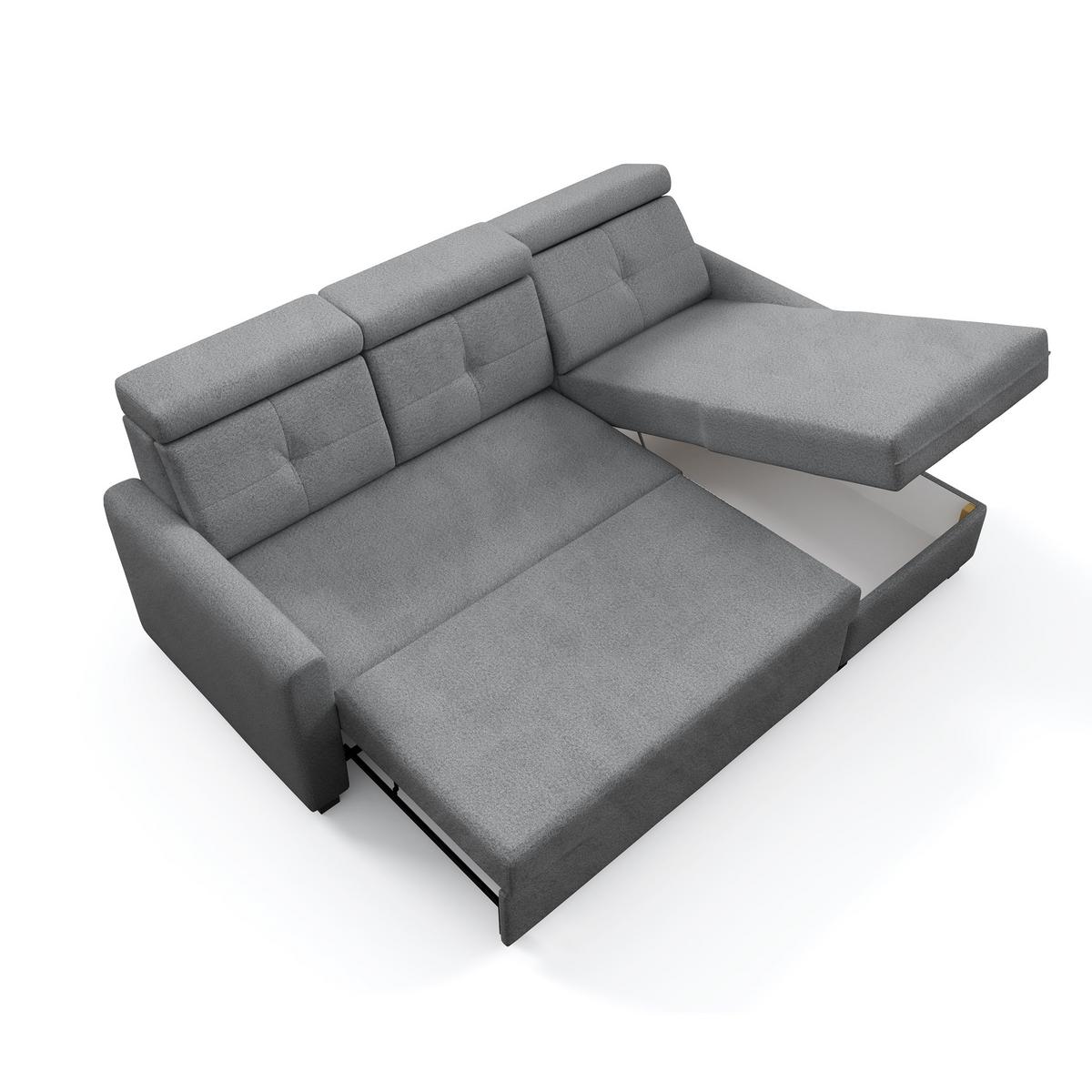 ECKSCHLAFSOFA Milano, Hellgrau, rechts - Hellgrau/Schwarz, Textil (217/166cm) - Beautysofa