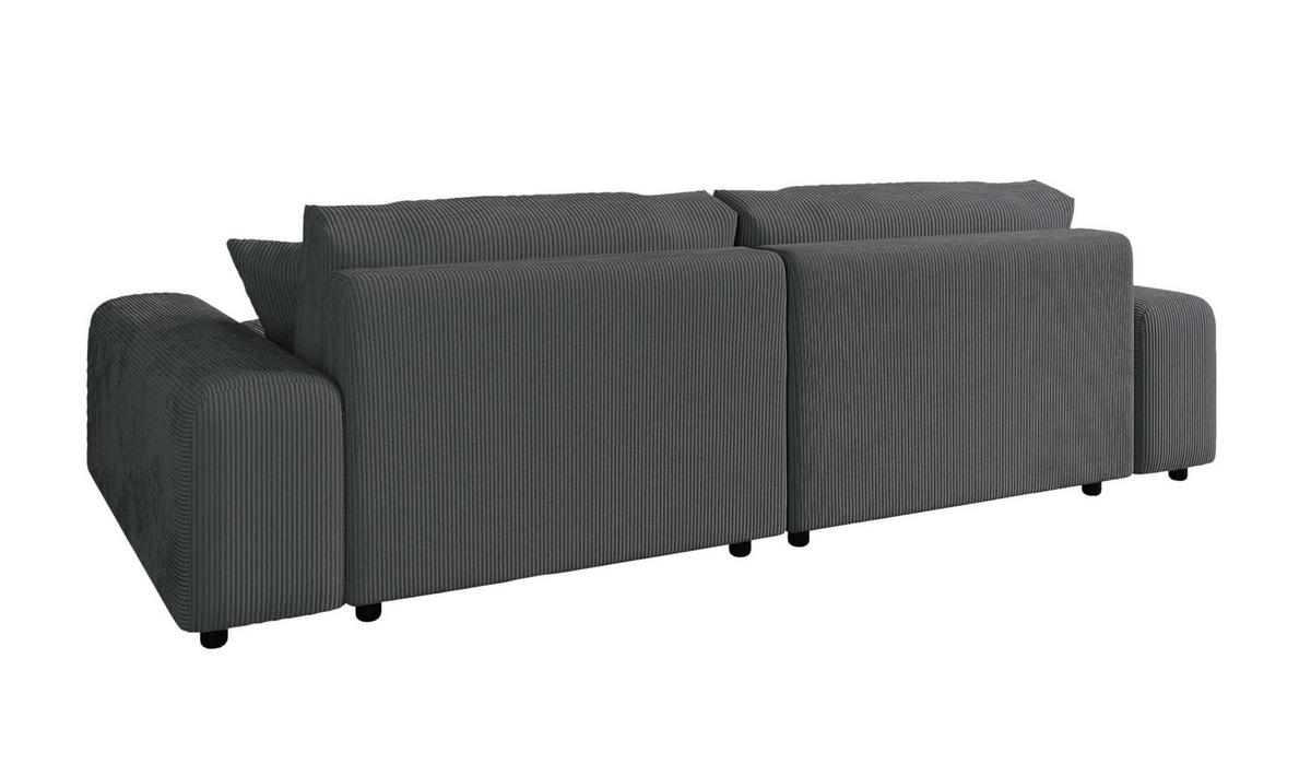 ECKSOFA mit Schlaffunktion, Bettkasten, Wellenunterfederung, seitenverkehrt montierbar B255/T165/H84 cm, Liegefl. 148x196 cm, Cord Grau / 21006 - Schwarz/Grau, Kunststoff/Textil (255/165cm) - luma-home