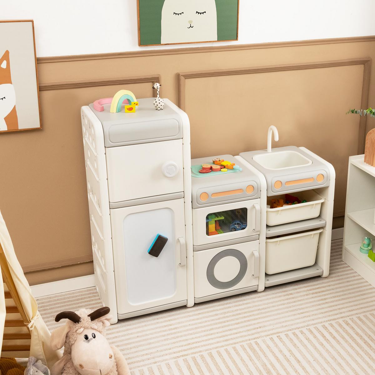 SPIELZEUGSCHRANK Für Kinder Beige - Beige, Kunststoff (116/98/38cm) - COSTWAY