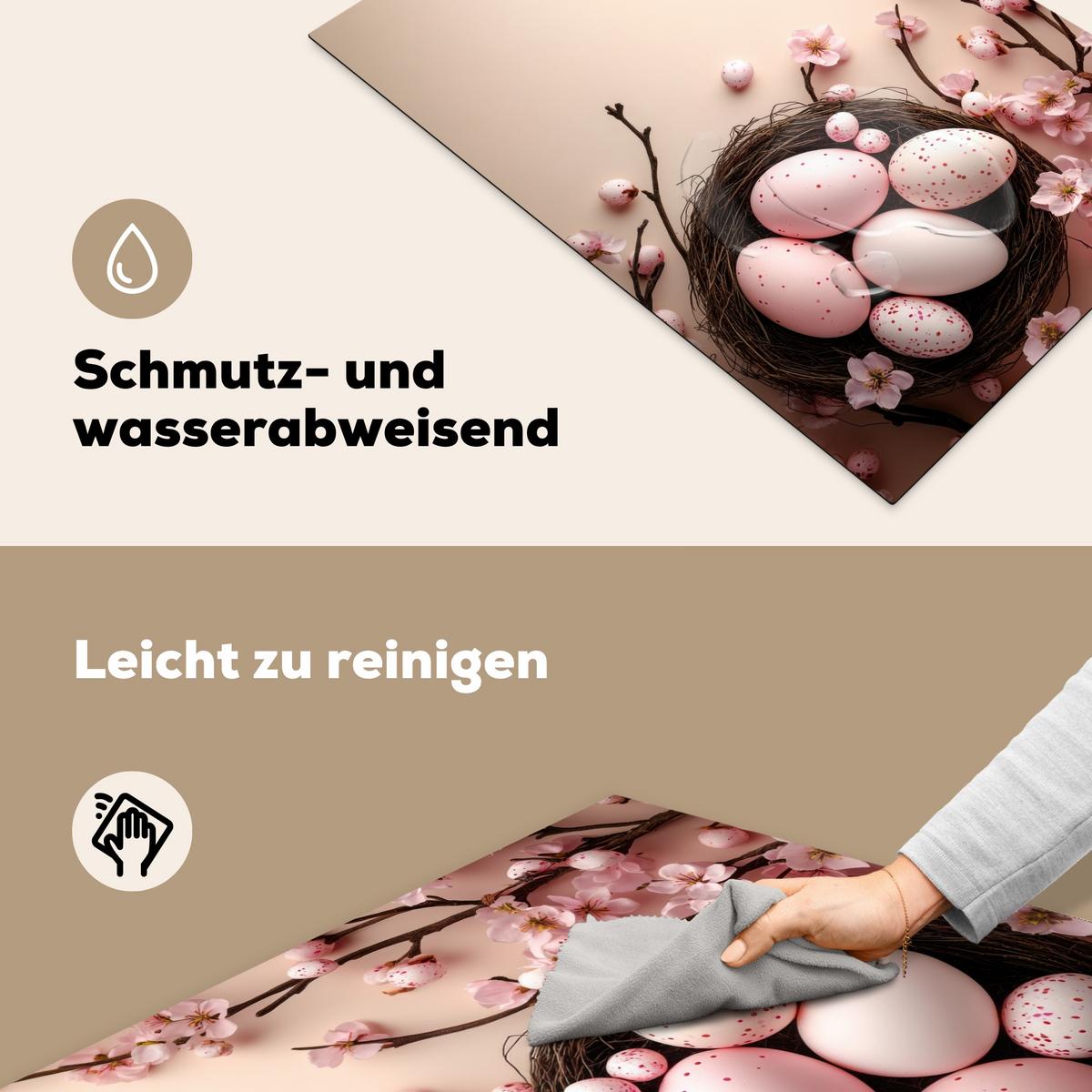 HERDABDECKPLATTE Rosa - Blüten - Eier Ceranfeldabdeckung 80x52 cm - Hellrosa, Kunststoff (80/52/0.2cm) - MuchoWow