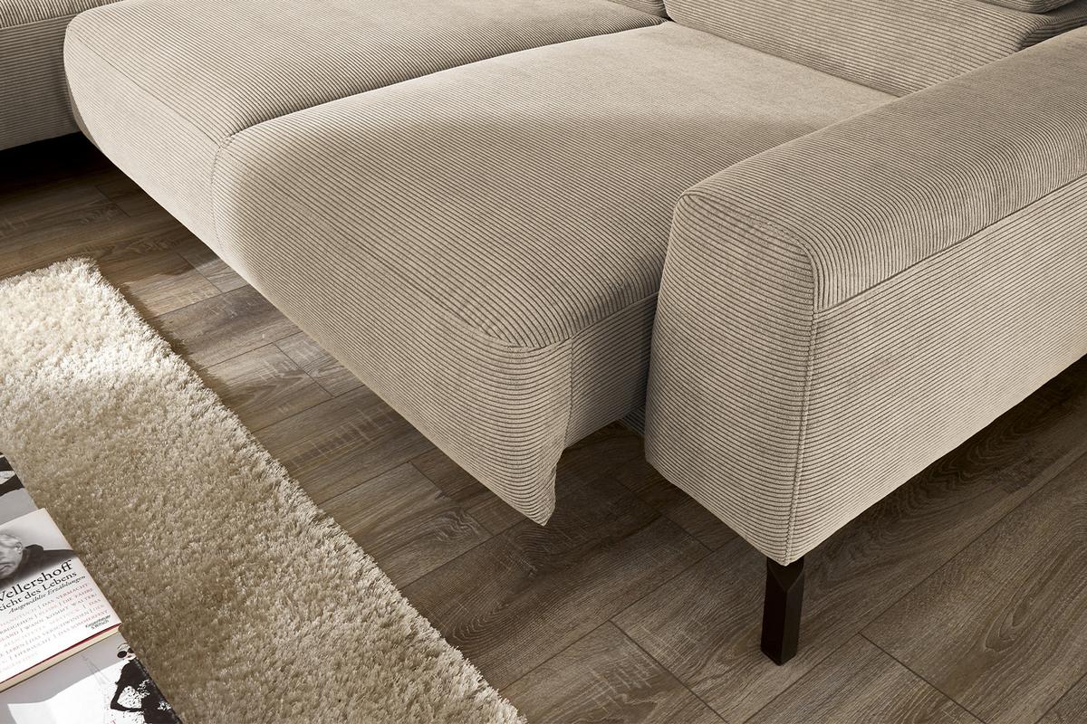 ECKSOFA MIT MOTORISCHEM SITZVORZUG DELIA Beige Cord Relaxfunktion - Beige/Schwarz, Textil/Metall (276/219cm) - KAWOLA