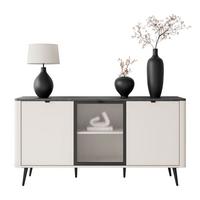KOMMODE auf Füßen AUTUMN 2D1W mit Glasfront, Kaschmir / Grauer Stein - Beige, Holzwerkstoff (160/82/40cm) - Lookway