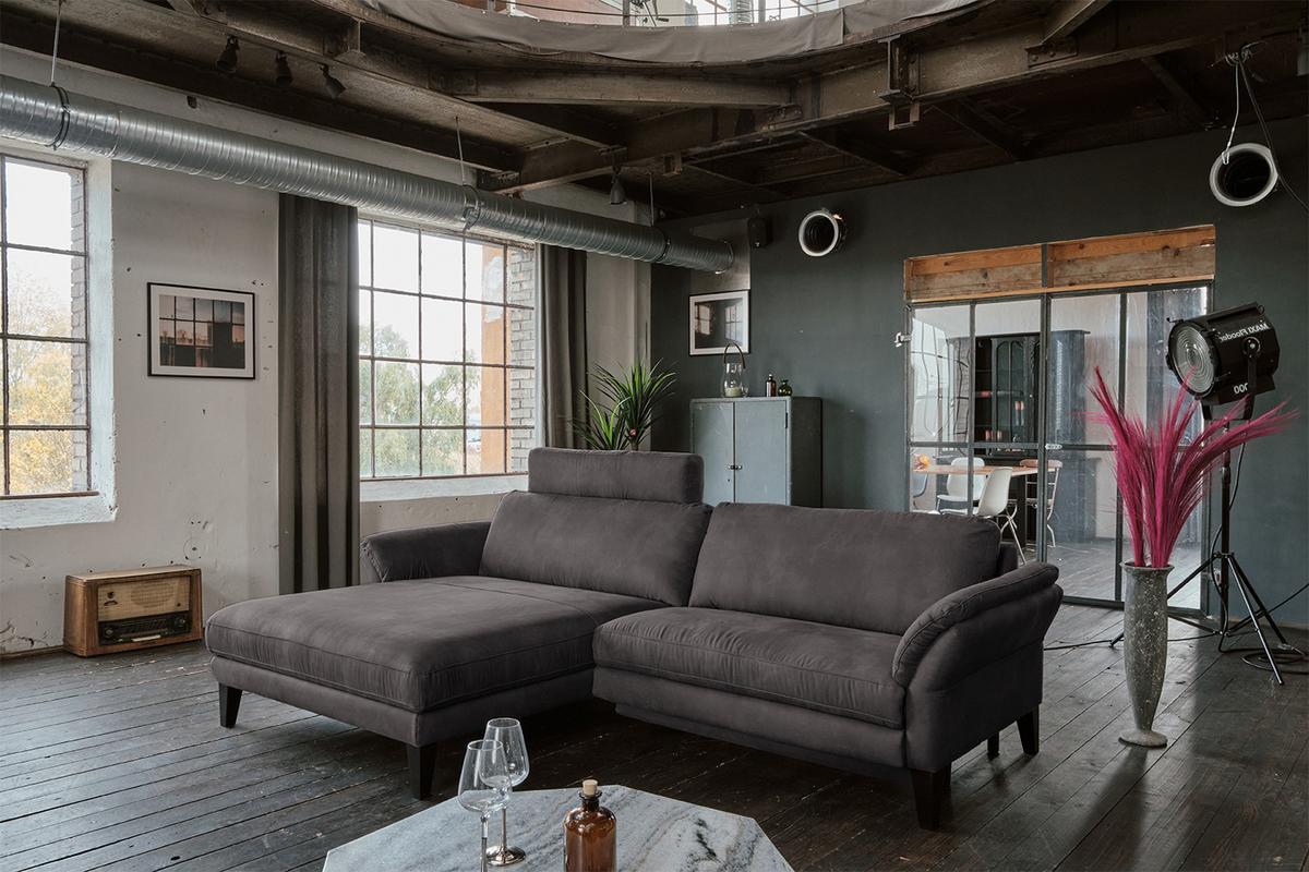 ECKSOFA MALTA Anthrazit Webstoff - Anthrazit/Schwarz, Buchenholz/Textil (302/175cm) - KAWOLA