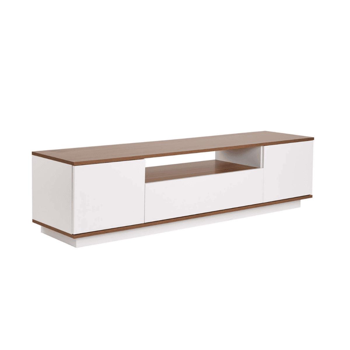TV furniture with 3 folding doors and 1 niche, L180 cm - Weiß, Holzwerkstoff (44.5/44.6/12cm) - Calicosy