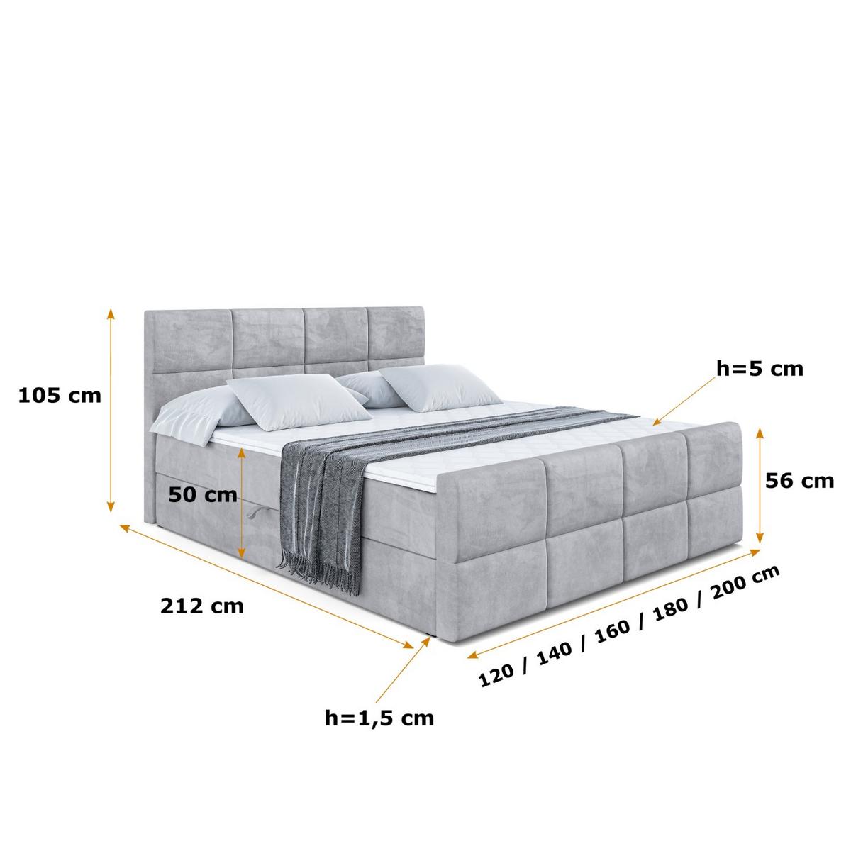 BOXBETT ARDENI-Z - 140x200 cm - H3 - Hellgrau - Hellgrau, Holzwerkstoff (140/200cm) - ALTDECOR