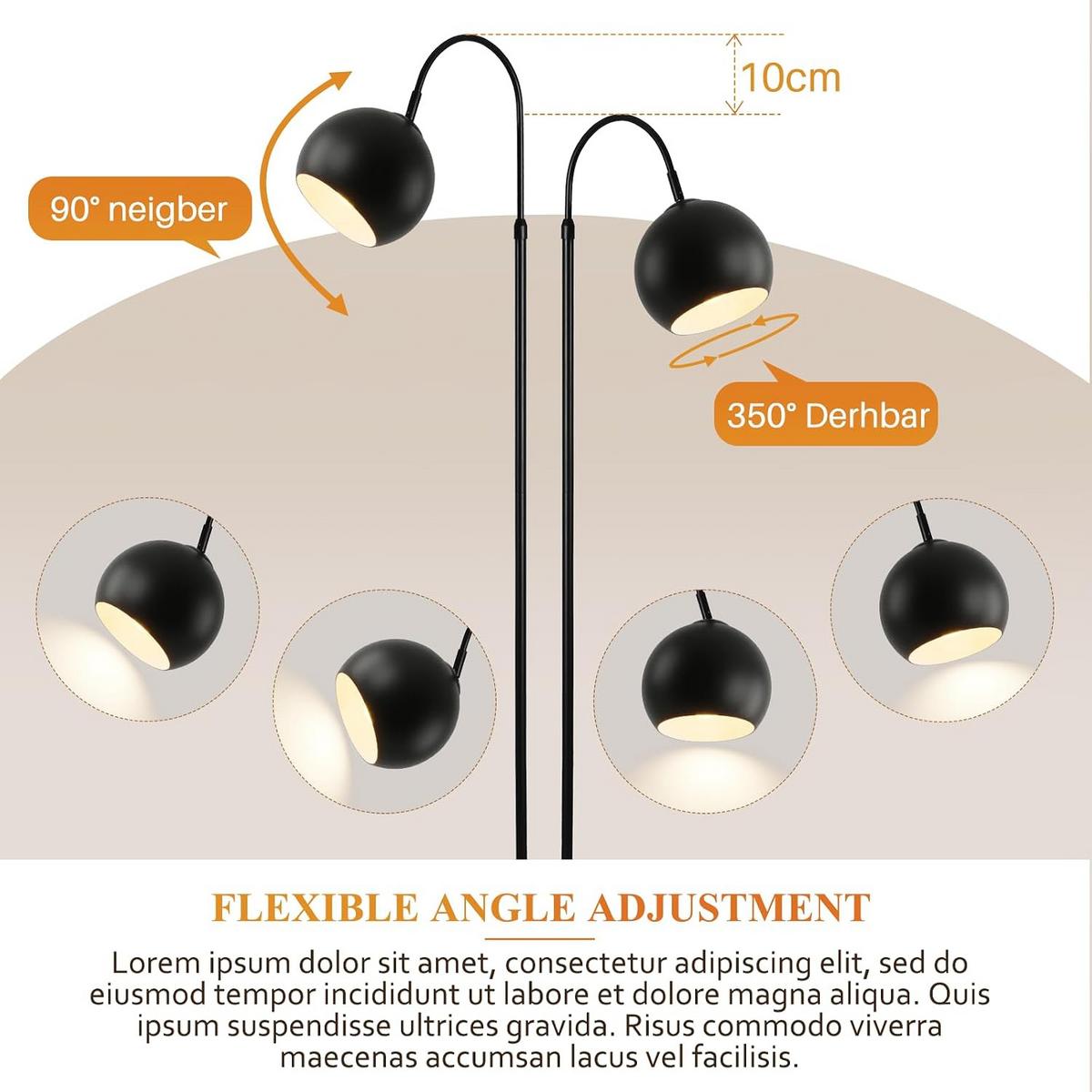 STEHLAMPE Ulyvith 42/20/160 cm - Schwarz, Metall (42/20/160cm) - ZMH