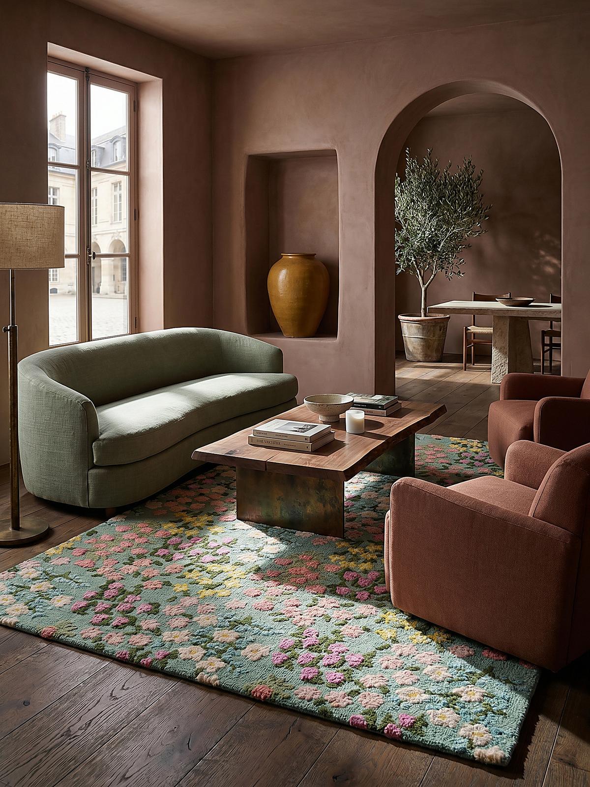 WOLLTEPPICH VALE, floral, Grün-Bunt, 200 x 290 cm - Grün, Textil (290/200cm) - KADIMA DESIGN