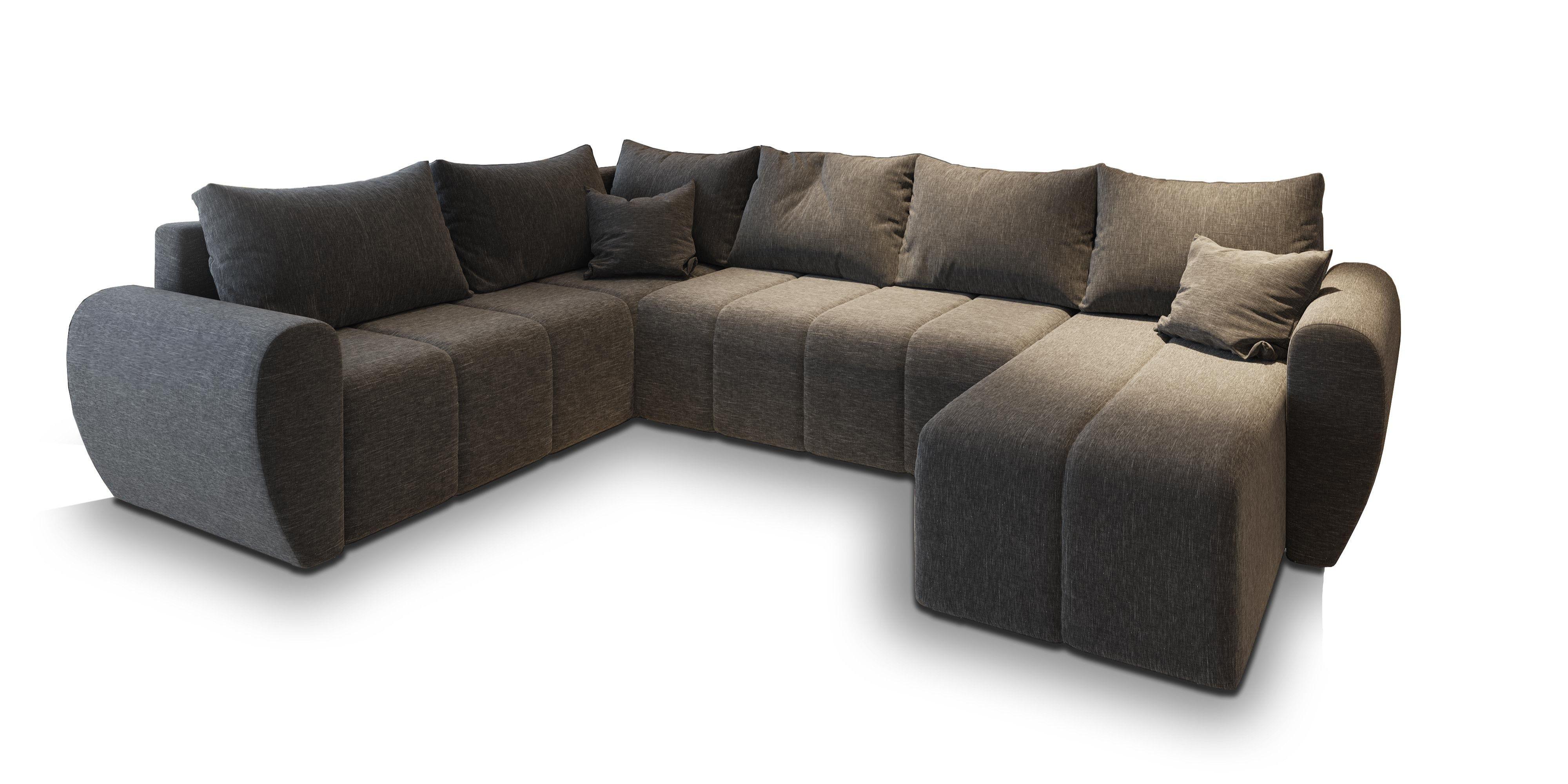WOHNLANDSCHAFT MADISON XL L-S Grau Dünner Stoff mit Schlaffunktion - Schwarz/Grau, Holz/Kunststoff (303/82/208cm) - MASSENO