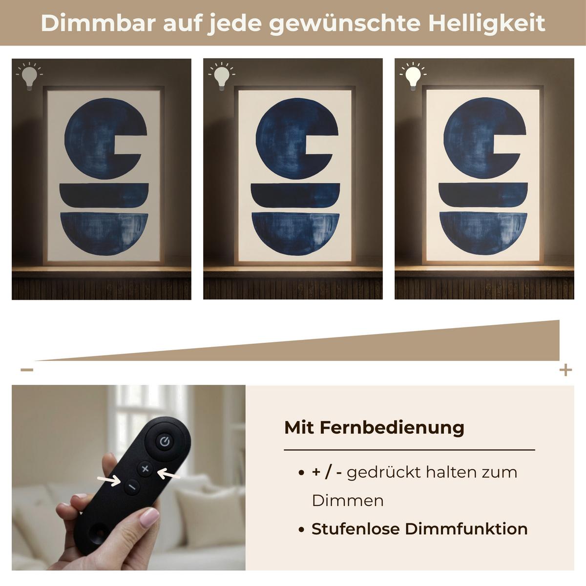 WANDLEUCHTE MIT AKKU Formen - Blau - Abstrakt 40x60 cm - Dunkelblau, Holzwerkstoff (40/60/8cm) - OnlyWow
