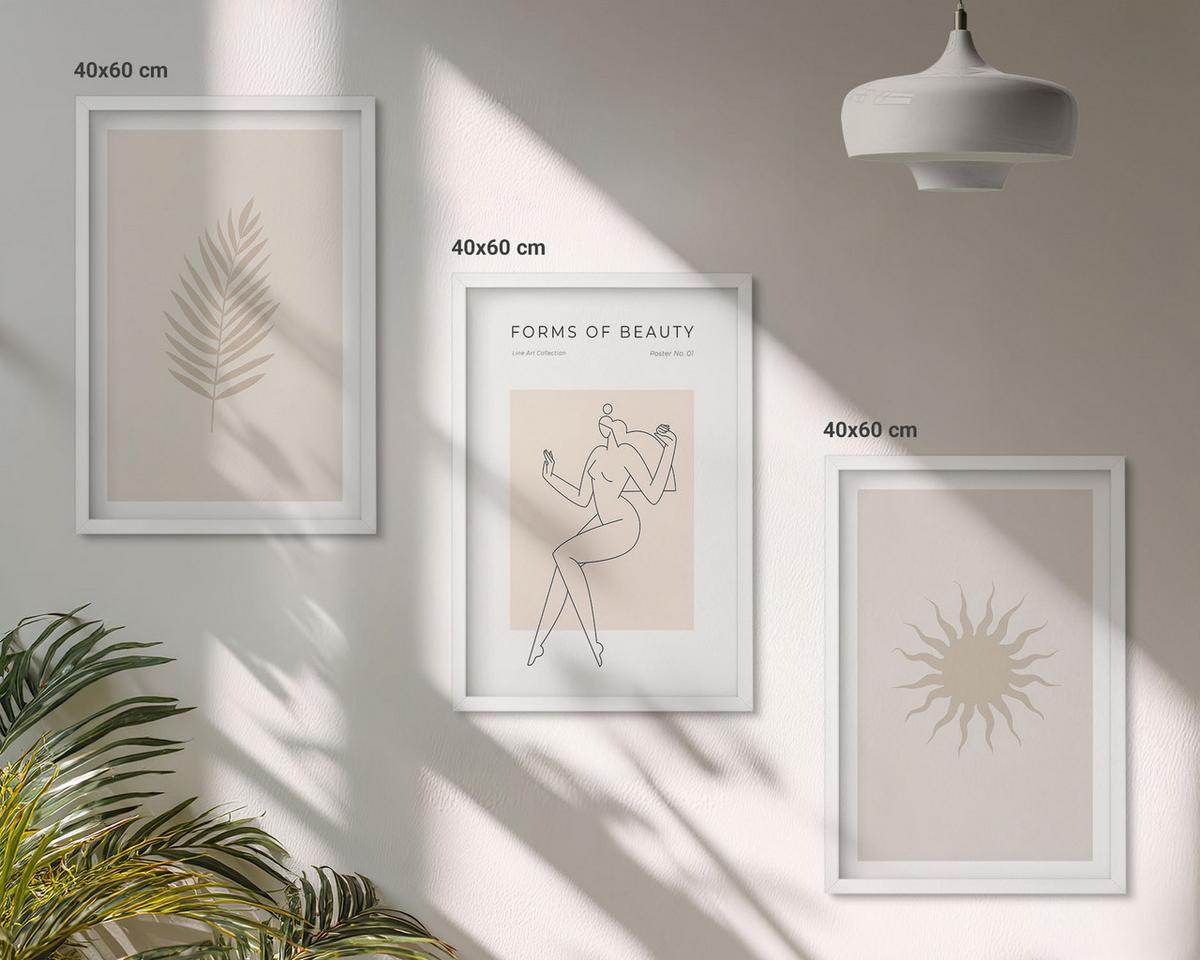 BILDER SET 3er Set - 40x60 cm Weißer Rahmen - Eine Sammlung minimalistischer Formen - Weiß, Kunststoff (40/60cm) - TULUP