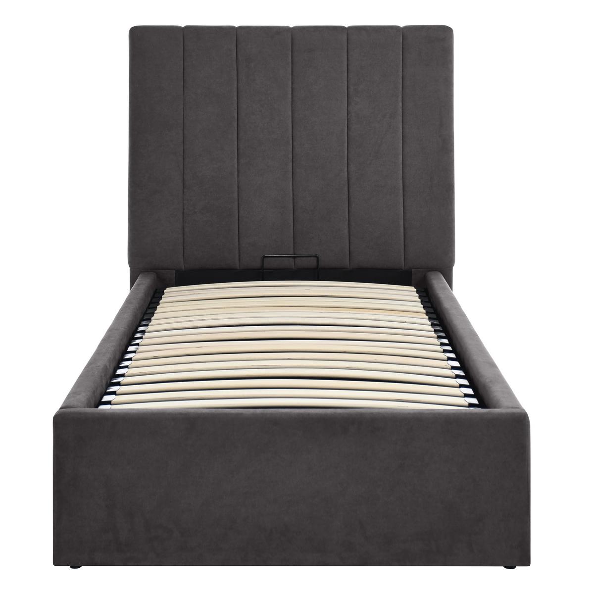 POLSTERBETT Melvio Einzelbett 90x200 cm mit Bettkasten und hohem Steppkopfteil, ohne Matratze, Dunkelgrau - Dunkelgrau, Textil (90/200cm) - Beautysofa