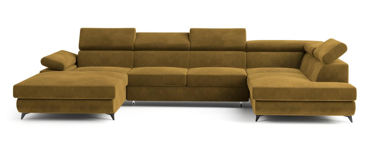 WOHNLANDSCHAFT RUBANO R-S Gelb Velours-Stoff mit Schlaffunktion - Gelb, Holz (339/89/190cm) - MASSENO