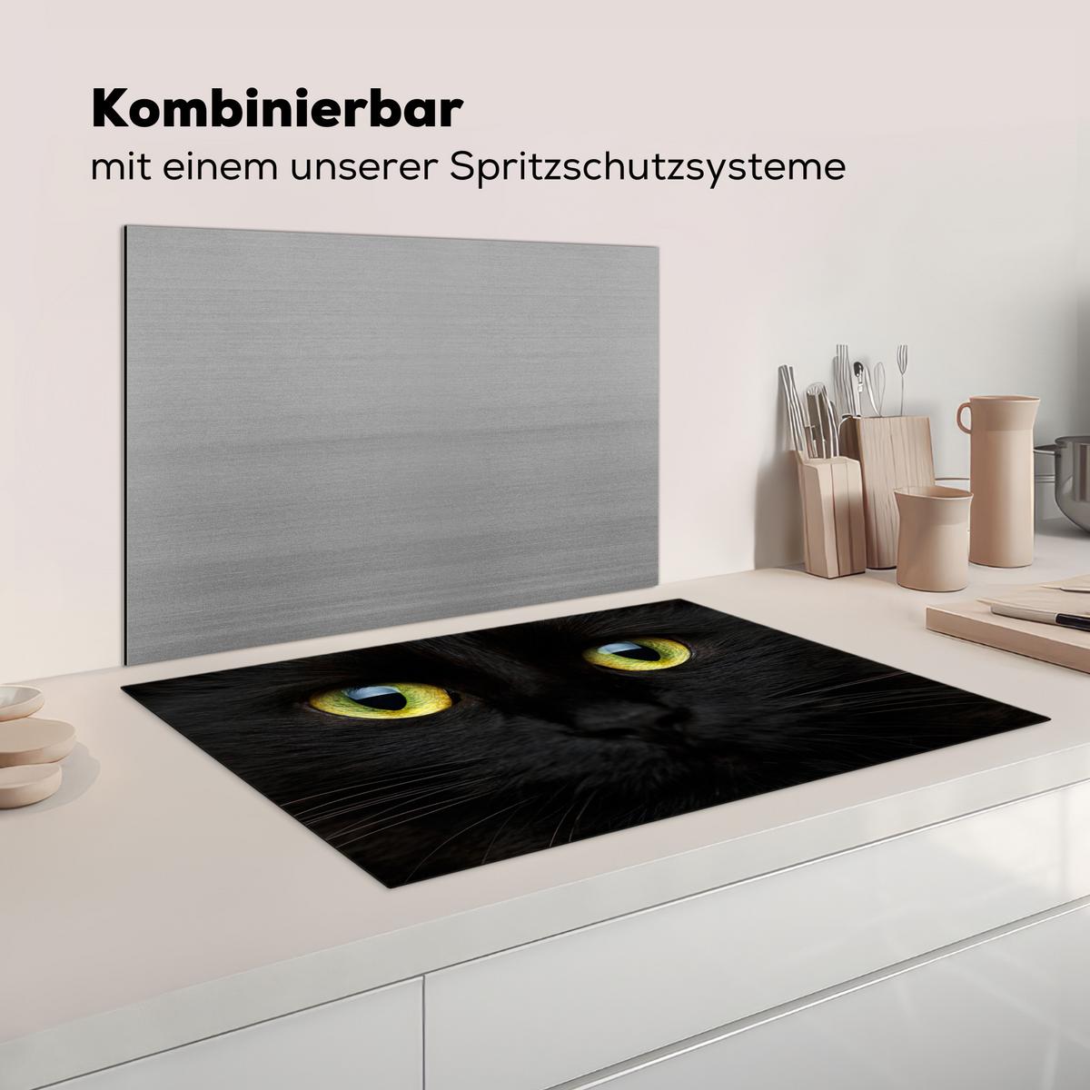 HERDABDECKPLATTE Katze - Augen - Gelb - Schwarz Induktionsmatte 81x52 cm - Schwarz, Kunststoff (81/52/0.2cm) - MuchoWow