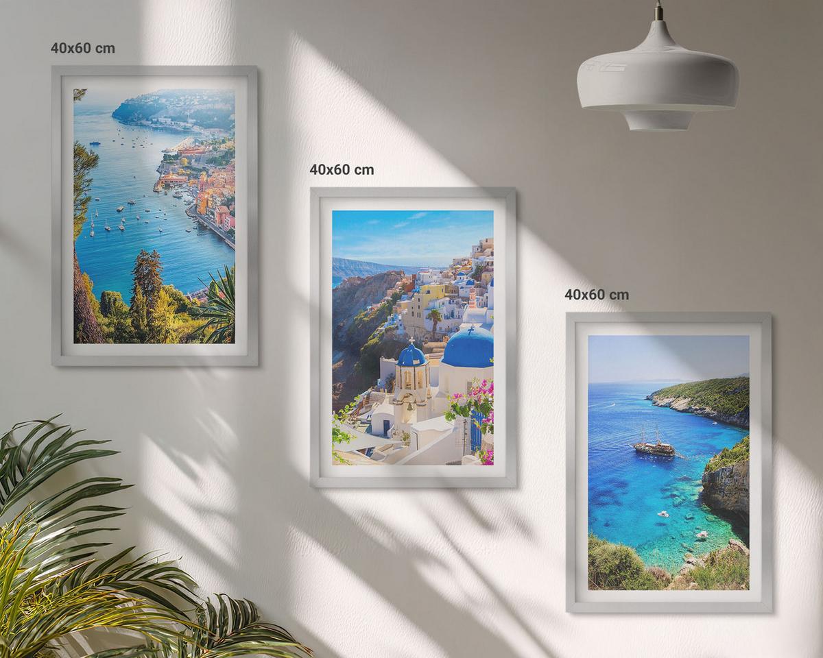 BILDER SET 3er Set - 40x60 cm Silberner Rahmen - Griechische Ansichten von Santorin Oia - Silberfarben, Kunststoff (40/60cm) - TULUP