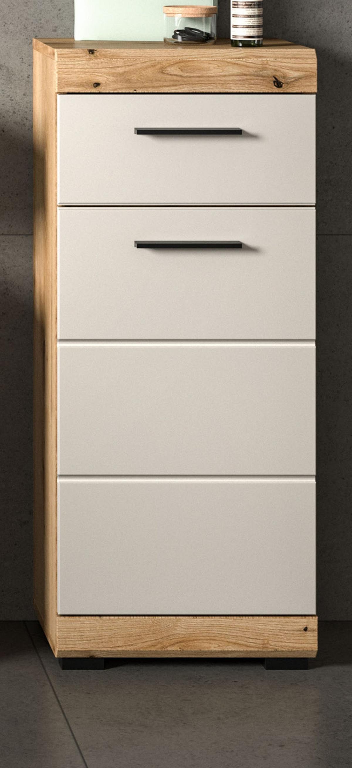 BADKOMMODE Sand Kashmir, Eiche, Badschrank 37 x 88 cm mit Vollauszug - Kastanienfarben/Kaschmir, Holzwerkstoff/Kunststoff (37/88/31cm) - Inn.Furn