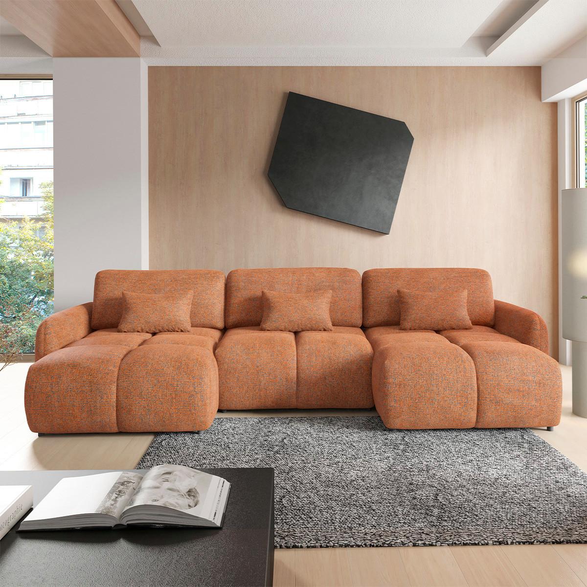 PANORAMASOFA 5 Sitzplätze Orange - Orange, Holz (240/95/165cm) - Petits-meubles