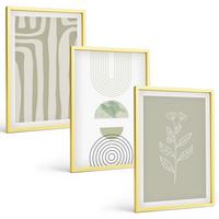 BILDER SET 3er Set - 40x60 cm Goldrahmen - Geometrische Pflanzenmuster - Goldfarben, Kunststoff (40/60cm) - TULUP
