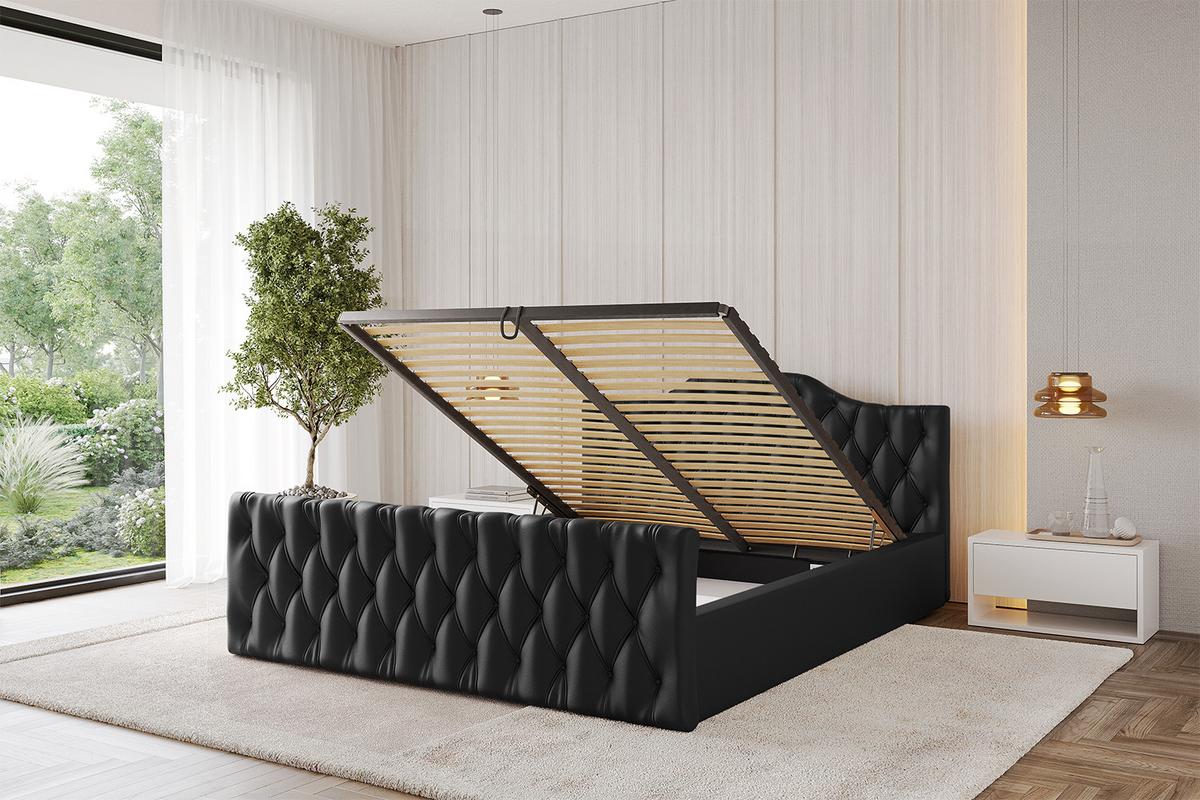 POLSTERBETT mit Bettkasten, Fußteil und Lattenrost, Boxbett mit Matratze H3/H4 - FALIO-Z-V1 120x200 Schwarz Kunstleder - Schwarz Hochglanz, Holzwerkstoff/Textil (120/200cm) - ALTDECOR