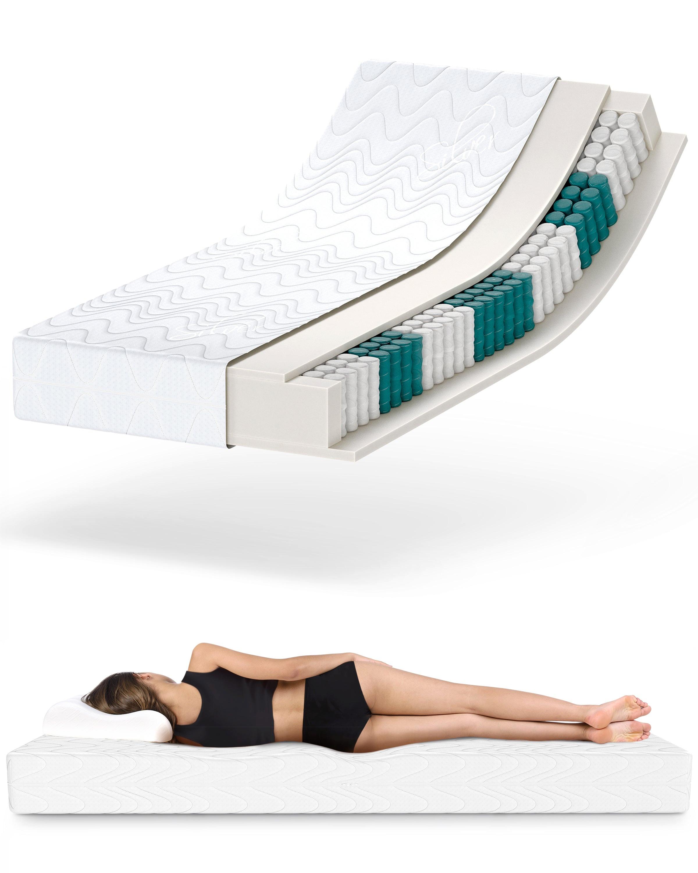 MATRATZE H2 90x200 cm – 7 Zonen Federkernmatratze 18 cm – Kaltschaum Komfortpolsterung – atmungsaktive Matratze mit waschbarem Bezug - Weiß, Textil (90/200cm) - Mister Sandman