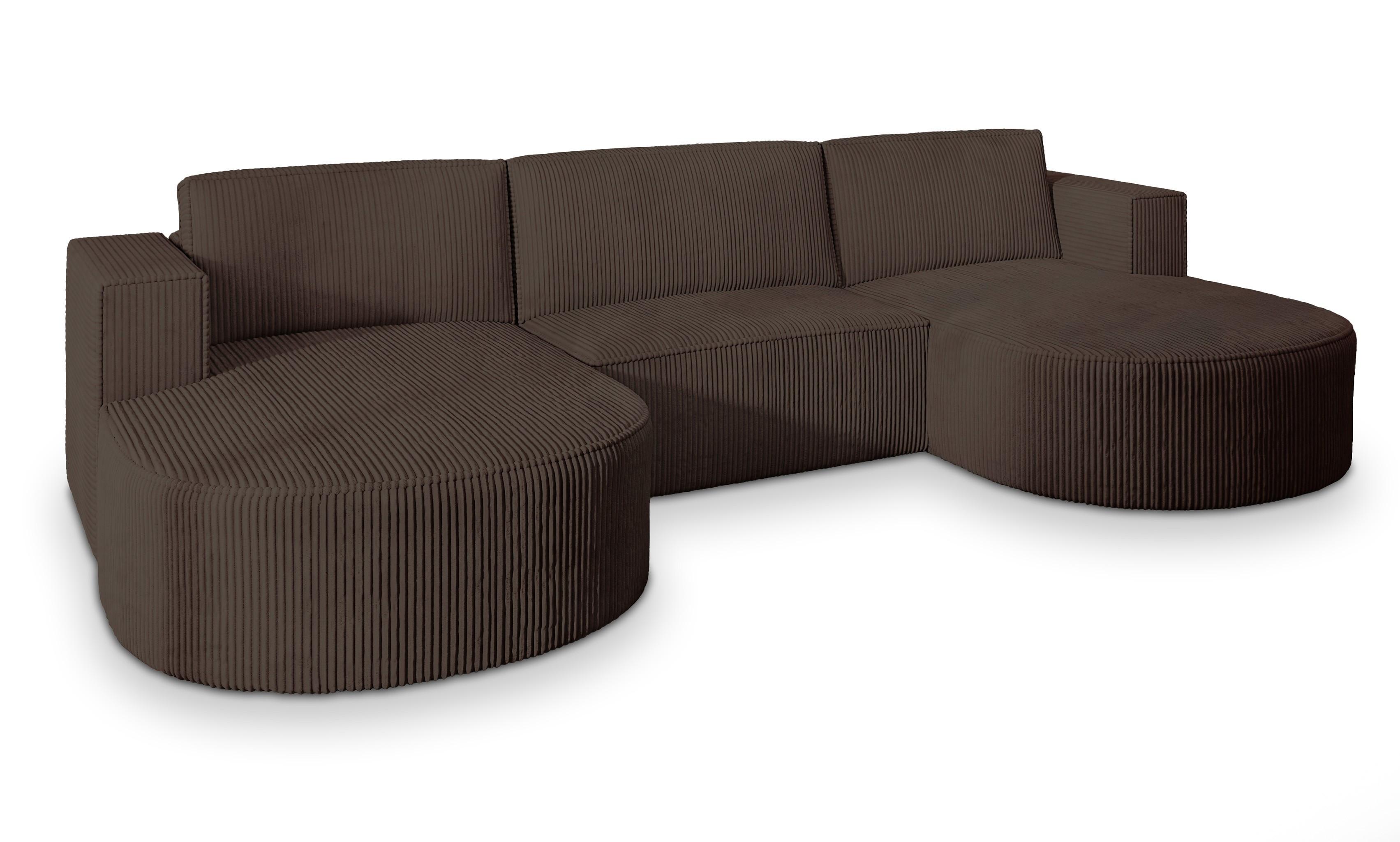WOHNLANDSCHAFT VEZZO P Braun Kordstoff mit Schlaffunktion - Braun/Grau, Holz/Kunststoff (347/85/174cm) - MASSENO